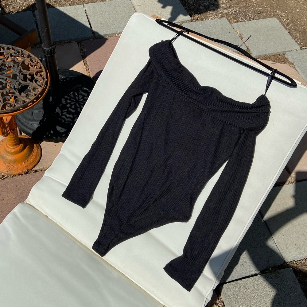 Black off the shoulder body suit